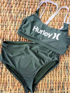 🌲 Hurley Plus Size Bikini | Forest Green Sporty Swim | High Waist Full Coverage